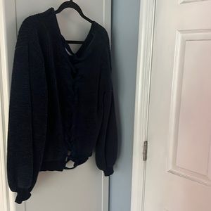 Cute Navy sweater with woven back
